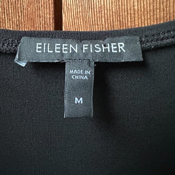 EUC Eileen Fisher Black Silk Sequin Neckline Stretch Knit A-Line Dress - Medium - Picture 3 of 11